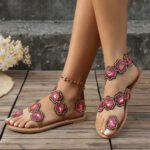 Ethnic Style Flowers Flat Sandals - Image 5