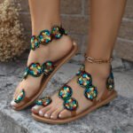 Ethnic Style Flowers Flat Sandals - Image 2