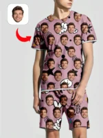 Men's Women's Facial Printed T-Shirt Shorts Set - Image 4