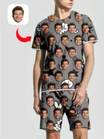 Men's Women's Facial Printed T-Shirt Shorts Set - Image 3