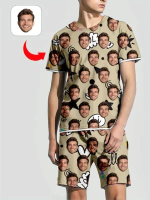Men's Women's Facial Printed T-Shirt Shorts Set