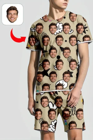 Men's Women's Facial Printed T-Shirt Shorts Set