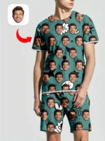 Men's Women's Facial Printed T-Shirt Shorts Set - Image 2