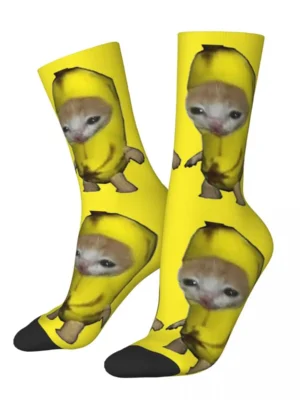 Crazy Design Cute Kitten Banana Cat Meme Basketball Socks