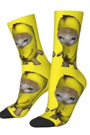 Crazy Design Cute Kitten Banana Cat Meme Basketball Socks