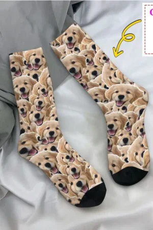 Funny Dog Pet Face Personalized Custom Men's Crew Socks