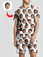 Men's Women's Facial Printed T-Shirt Shorts Set - Image 5