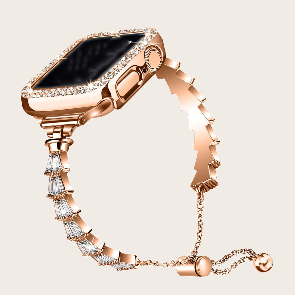 28fd70bf-0580-4121-9033-439c5f9233ee.jpg Metal Strap Stainless Steel Shell Diamond Universal - Image 1