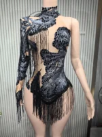 Dance Costume Fringes One Shoulder Bodysuit - Image 2