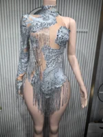 Dance Costume Fringes One Shoulder Bodysuit - Image 3