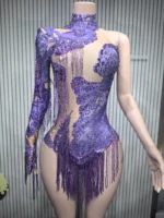 Dance Costume Fringes One Shoulder Bodysuit - Image 5