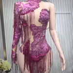 Dance Costume Fringes One Shoulder Bodysuit