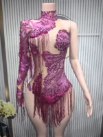 Dance Costume Fringes One Shoulder Bodysuit