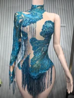 Dance Costume Fringes One Shoulder Bodysuit - Image 6