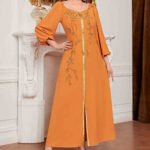 Square-neck Cinched Middle East Dubai Hand-stitched Maxi Dress - Image 9