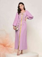 Square-neck Cinched Middle East Dubai Hand-stitched Maxi Dress - Image 8