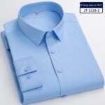 Seamless Elastic Vertical Men's Shirt Long Sleeve Solid Color Men's Shirt - Image 3