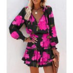 Flowers Print Long Sleeve Dress - Image 3