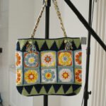 Large Wool Crocheted Grandma Square Grid Bag Retro Style Women's Bag - Image 4