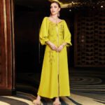 Square-neck Cinched Middle East Dubai Hand-stitched Maxi Dress - Image 6