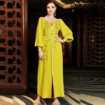 Square-neck Cinched Middle East Dubai Hand-stitched Maxi Dress - Image 5