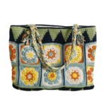 Large Wool Crocheted Grandma Square Grid Bag Retro Style Women's Bag - Image 2