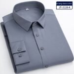 Seamless Elastic Vertical Men's Shirt Long Sleeve Solid Color Men's Shirt - Image 9