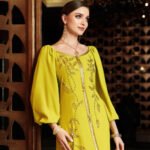 Square-neck Cinched Middle East Dubai Hand-stitched Maxi Dress - Image 3
