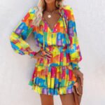 Flowers Print Long Sleeve Dress - Image 4