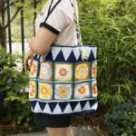 Large Wool Crocheted Grandma Square Grid Bag Retro Style Women's Bag - Image 6