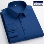 Seamless Elastic Vertical Men's Shirt Long Sleeve Solid Color Men's Shirt - Image 5