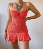 Floral Strap Chest Hollow Dress - Image 5