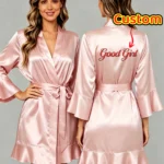 Custom Embroidery Name Satin Kimono Robe
