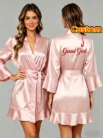 Custom Embroidery Name Satin Kimono Robe
