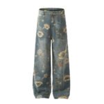 Printed Niche Loose Wide Leg Denim Trousers - Image 2