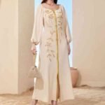 Square-neck Cinched Middle East Dubai Hand-stitched Maxi Dress - Image 4