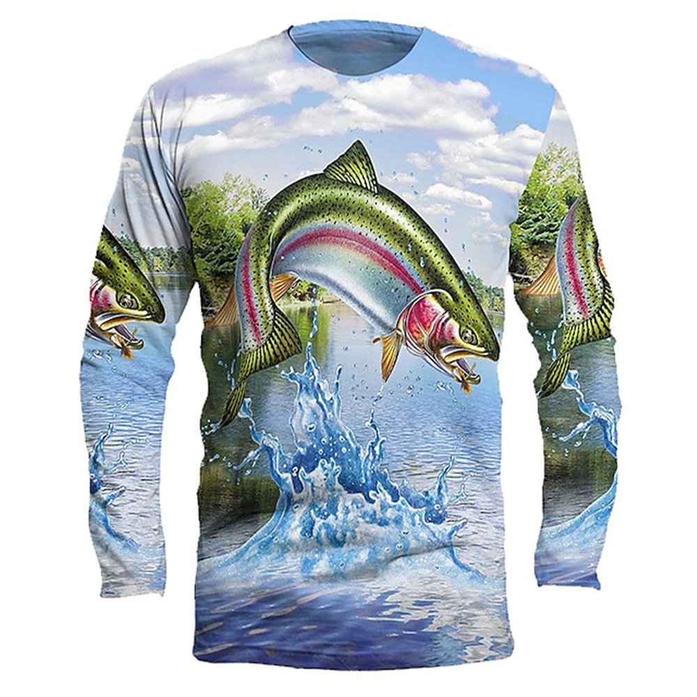 f15901ea-8df3-4c29-b46b-7d6e2c8ef2b4.jpg Men's Round Neck Pullover Fish Printed Long-sleeved Top - Image 1