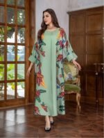 Elegant Floral Print Long Sleeve Abaya Dress - Image 4