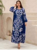 Elegant Floral Print Long Sleeve Abaya - Image 3