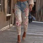 Womens Denim Jeans  Womens Trousers With Colorful 3D Floral Prints - Image 6