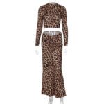 Leopard Print Elastic Pleating Skirt Long Sleeve Elegant Stretch Suit - Image 6