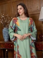 Elegant Floral Print Long Sleeve Abaya Dress - Image 3