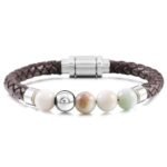 Stainless Steel Magnetic Clasp Genuine Leather Bracelet Stone Bracelet - Image 3