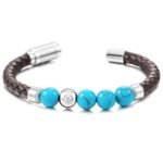 Stainless Steel Magnetic Clasp Genuine Leather Bracelet Stone Bracelet - Image 2