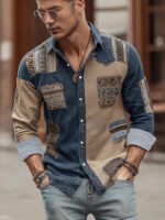 Mens Long-sleeve Striped Printed Shirt - Image 10