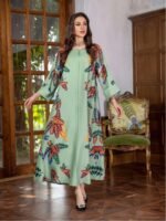 Elegant Floral Print Long Sleeve Abaya Dress - Image 2