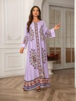 Elegant Floral Print Long Sleeve Abaya Dress - Image 5