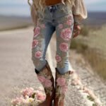 Womens Denim Jeans  Womens Trousers With Colorful 3D Floral Prints - Image 5
