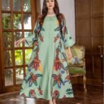 Elegant Floral Print Long Sleeve Abaya Dress