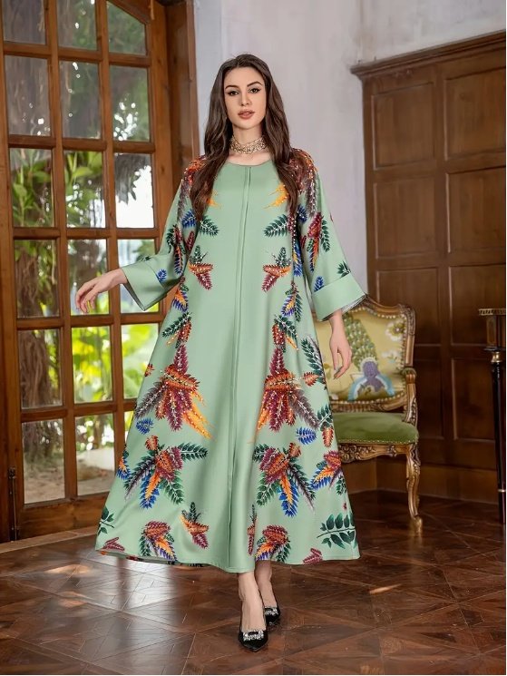 357ecc47-85b5-4567-939d-bea4db43f98a.jpg Elegant Floral Print Long Sleeve Abaya Dress - Image 1